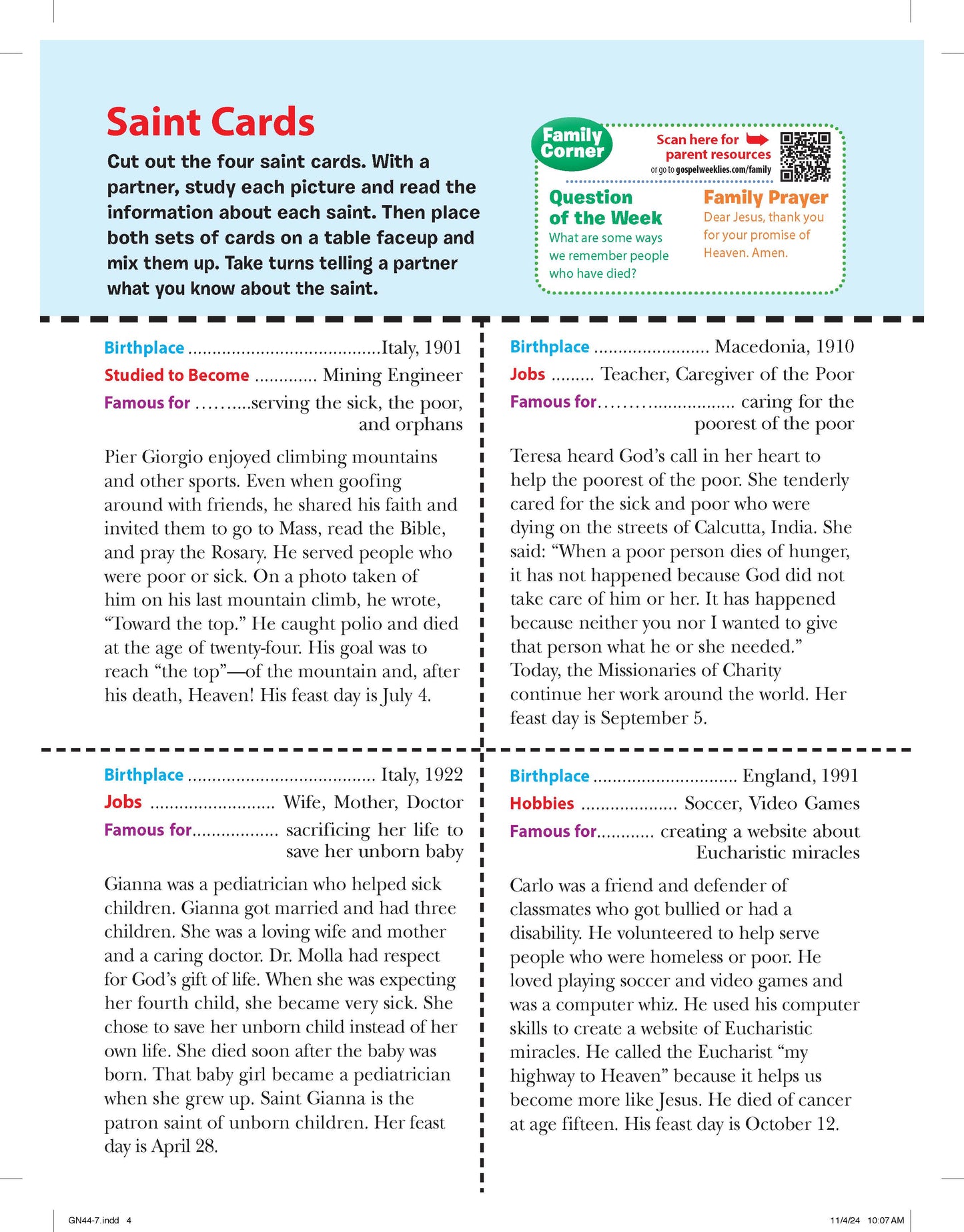 Carlo Acutis and Saints Prayer Card (Digital)