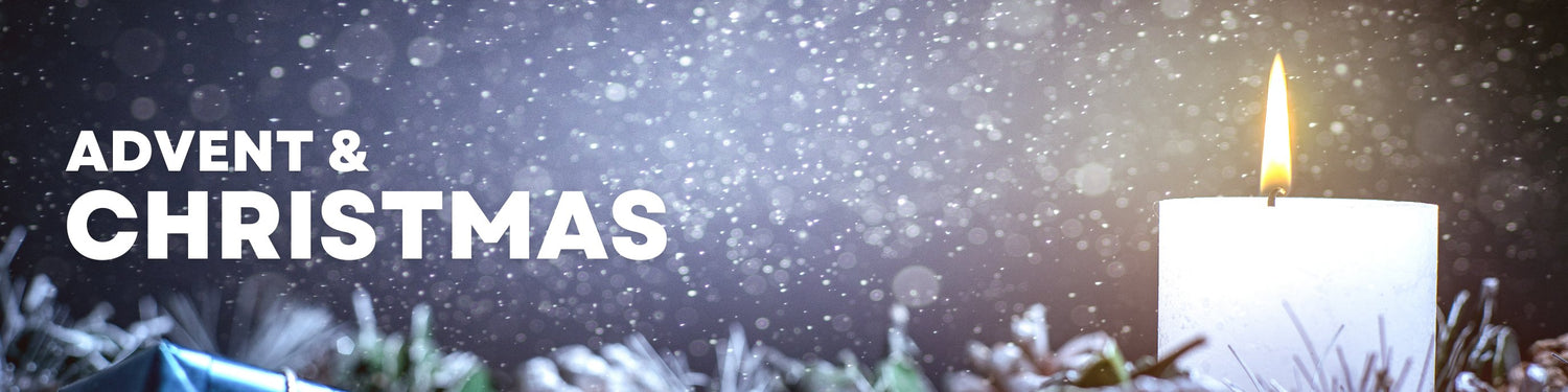 A blurry picture of lit candles serves as the backdrop, accompanied by the captions "Advent" and "Enhance the Advent experience with daily reflections, prayers, and activities for meaningful spiritual growth."