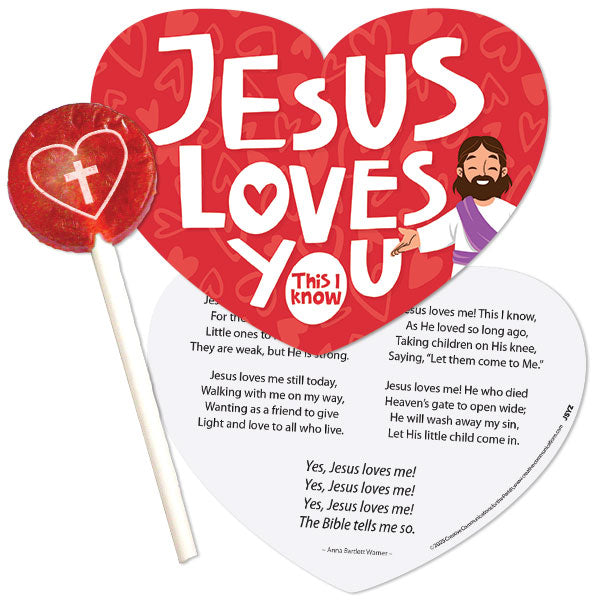 Jesus Loves You Valentine's Day Candy Card with Sucker