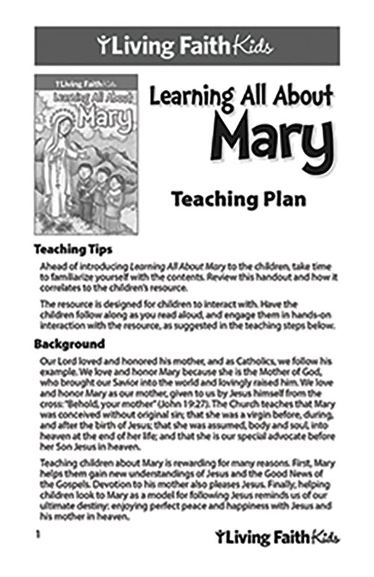 Learning All About Mary Teacher Plan