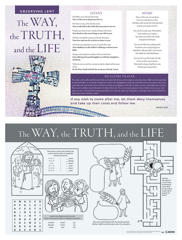 The Way, the Truth and the Life Lent Placemat