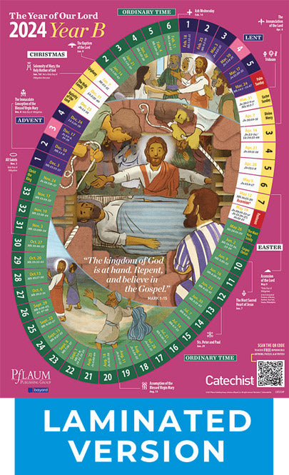 Laminated - The Year of Our Lord 2024 — Classroom Liturgical Calendar / El Año de Nuestro Señor 2024 — Un calendario litúrgico para el aula  (Bilingual)