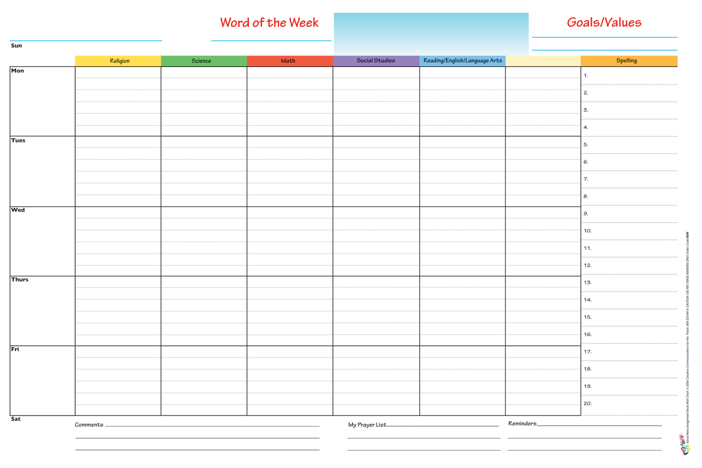 Laminated Assignment Wall Chart For Grades 4-6