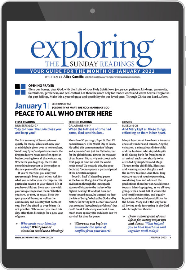 January 2023 Exploring the Sunday Readings Digital Edition first page on a tablet.