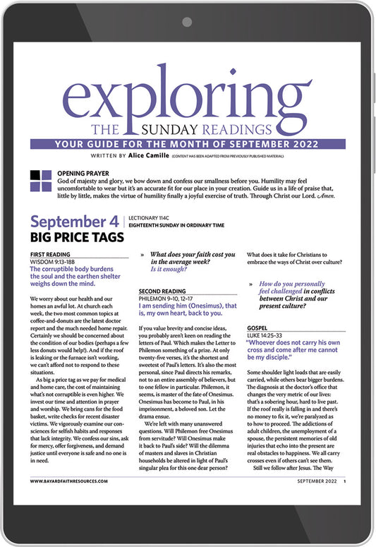 September 2022 Exploring the Sunday Readings Digital Edition first page on a tablet.