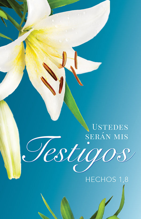 Picture of "Easter 2021 Spanish Prayer Card" features a white flower in a blue background.