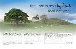 "Funeral Placemat" features a picture of a tree in a field with prayers.