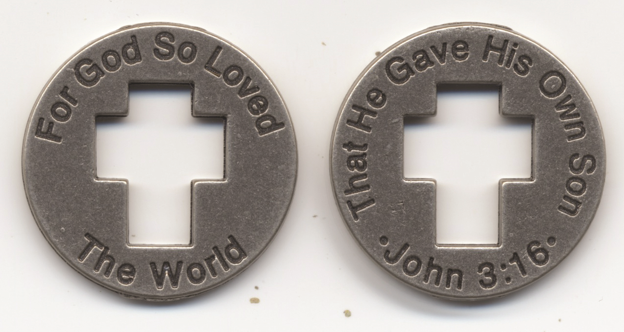 Picture of two "John 3:16 Metal Coin".