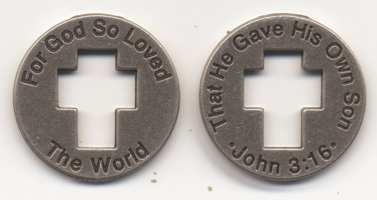 Picture of two "John 3:16 Metal Coin".