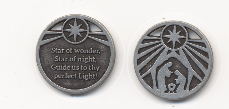 Picture of two "Star Of Wonder - Advent Metal Coin".